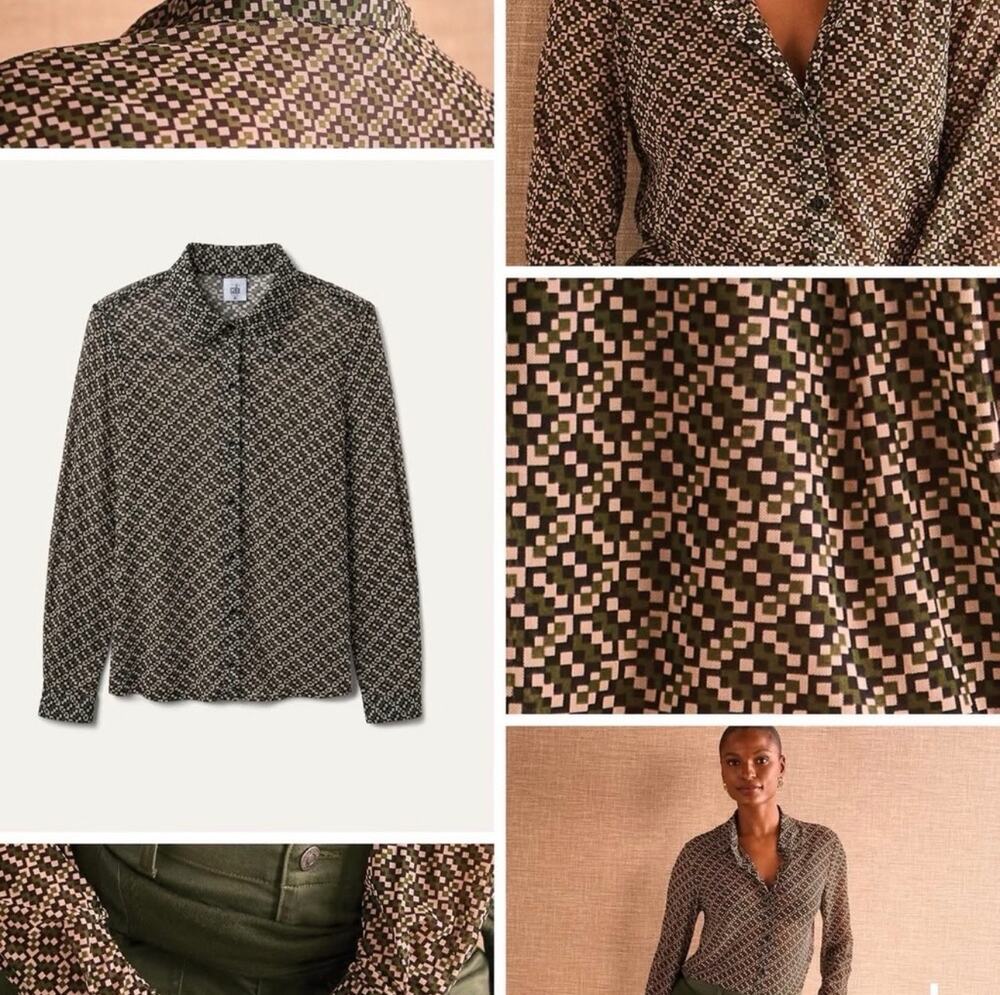 Cabi Mesh Shirt #4915 Large Sheer Floral Long Sleeve Button Front Blouse